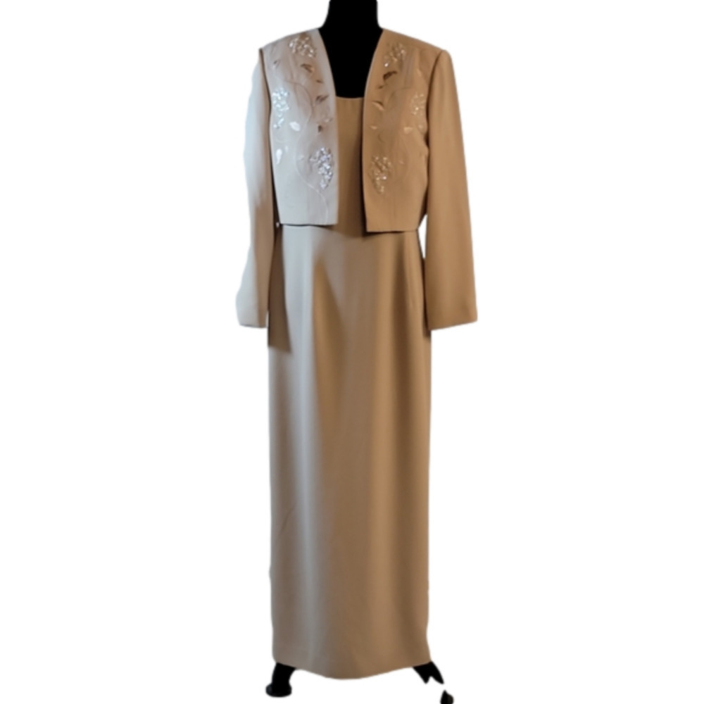 𝅺ADRIANNA Papell elegant maxi dress with cropped overlay sequin jacket